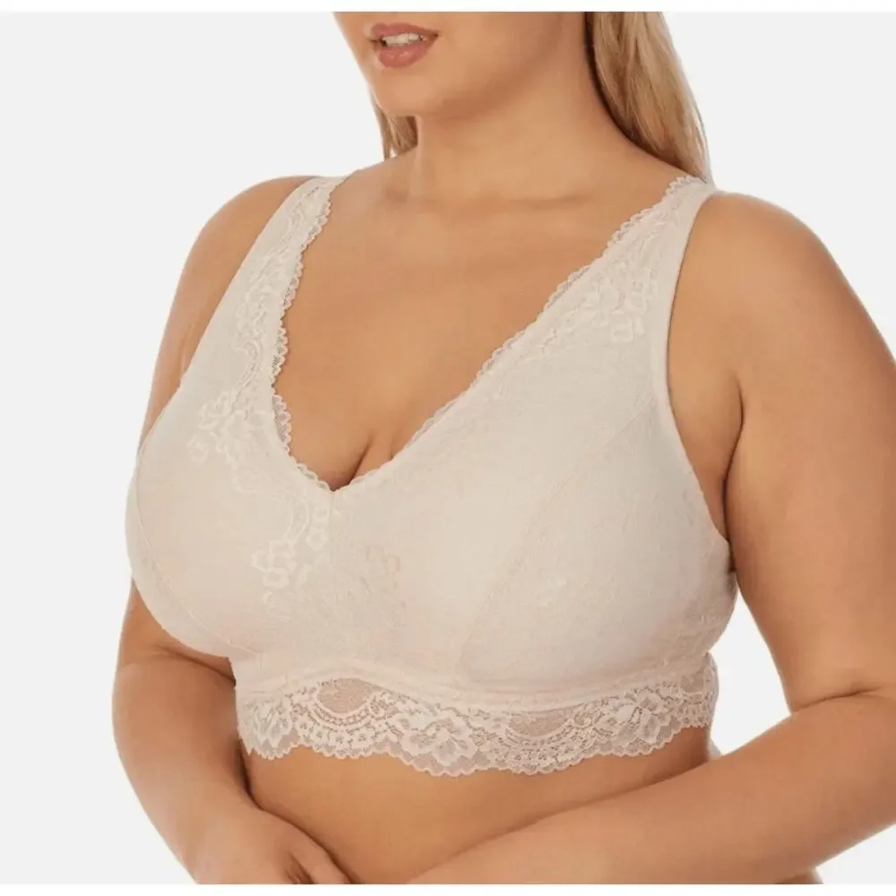 DREAMFIT Plus Size Full Coverage Wireless Lace Bralette Suntan Beige 3X New